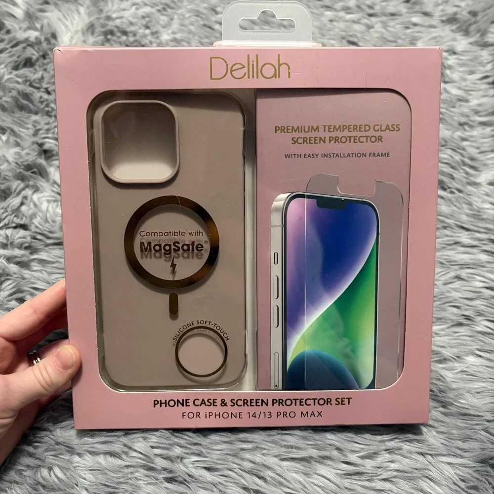 Delilah iPhone 14/13 Pro Max Phone Case & Screen Protector Set‎ Pale Pink NEW